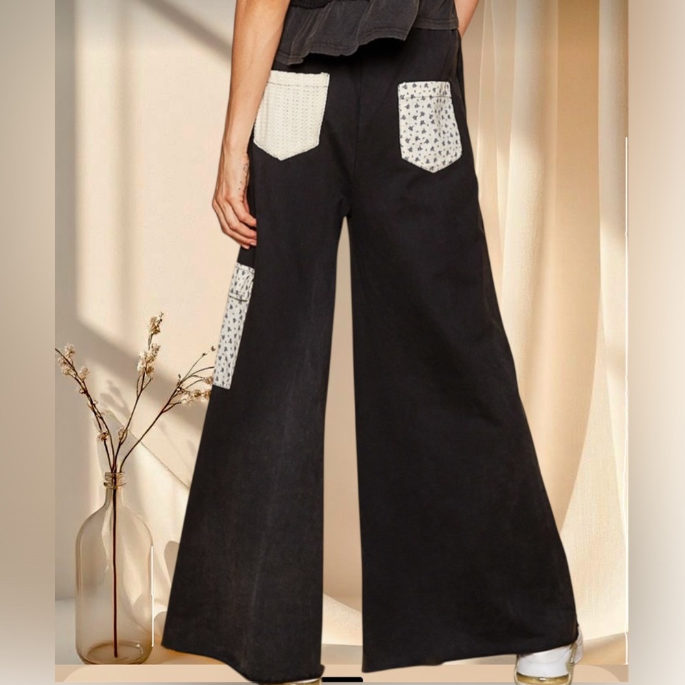 POL POL Black Star Patch Pants | Bohemian Vintage Washed French Terry - Picture 3 of 11
